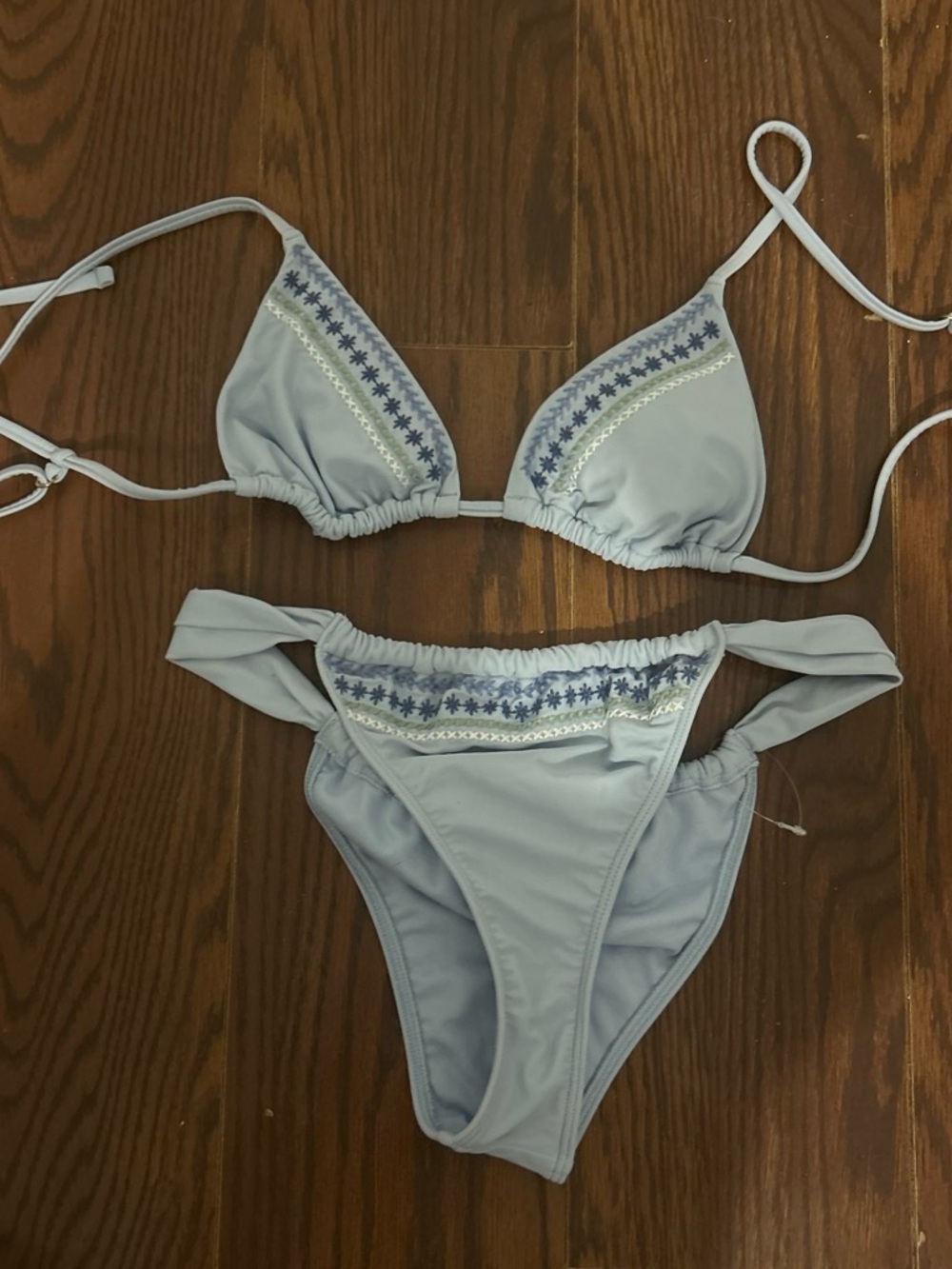Hollister Light Blue Embroidered Triangle Bikini Set - Women Swim